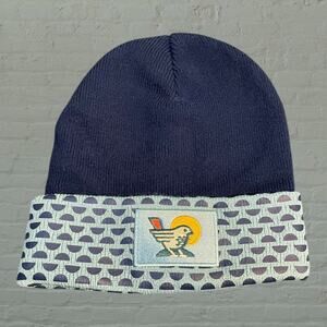 Hitwear Artisan Knit Beanie Navy Blue Custom Embroidered Bird Sun Patch Cuffed